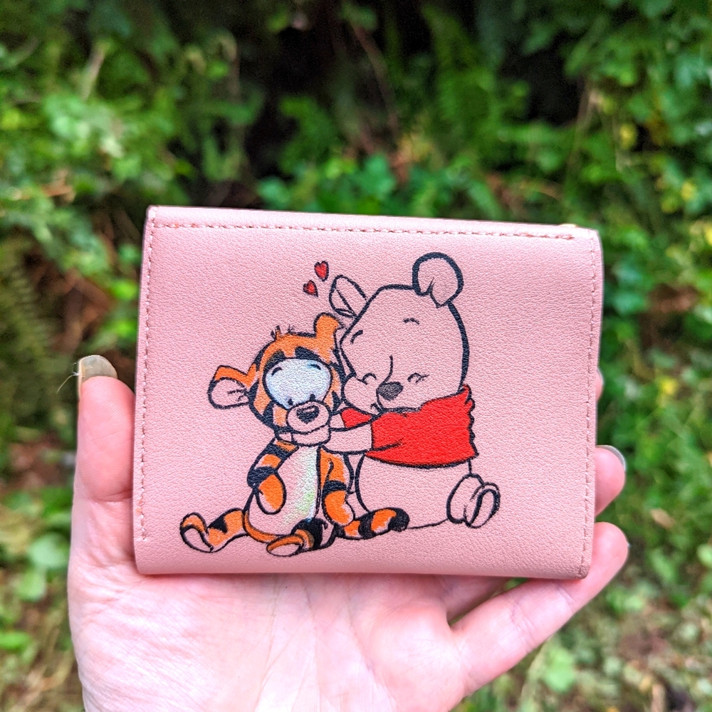 Hand painted Winnie the Pooh and Tigger light pink wallet